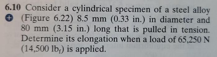 Consider a cylindrical specimen of a steel alloy