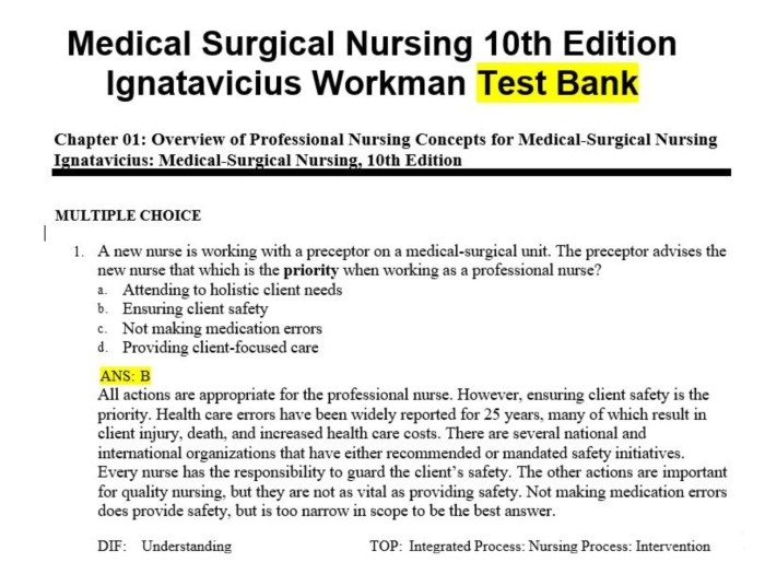 Medical surgical nursing test bank 10th edition