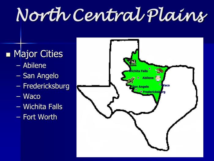 Major cities in the north central plains region of texas